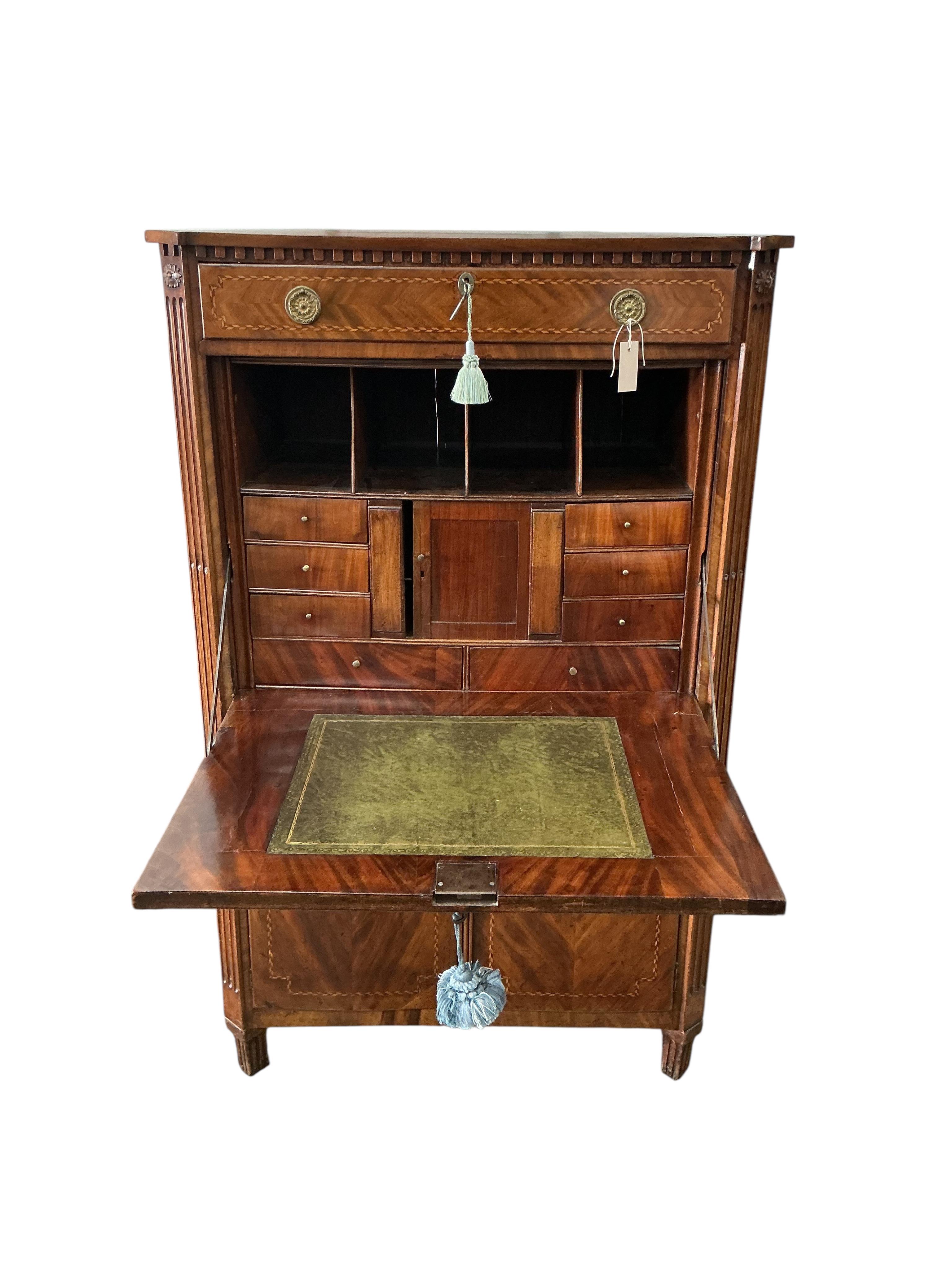 An early 19th century French mahogany secretaire abbattant, width 94cm, depth 48cm, height 150cm